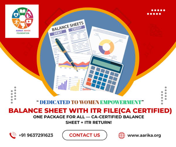 Balance Sheet With ITR File (CA CERTIFIED) ( Government Charges extra if applicable)