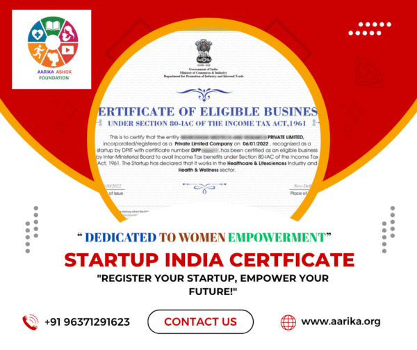 start-up India certification  ( Government Charges extra if applicable)