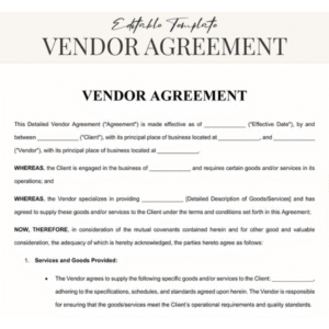 Legal Vendor Agreement(Government Charges extra if applicable)