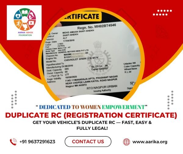Duplicate Rc ( Government Charges extra if applicable)